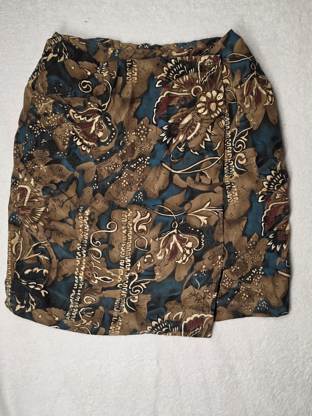 Vintage Floral Wrap Skirt in Teal and Brown